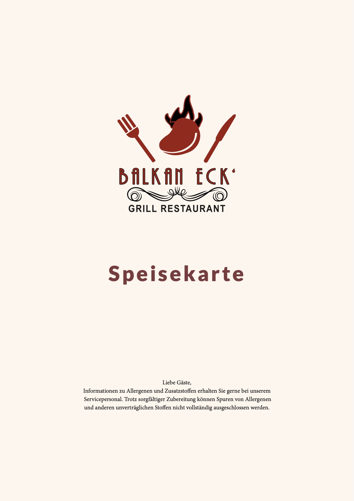 Balkan Eck Speisekarte Deckblatt